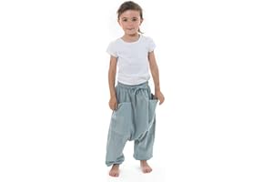 FANTAZIA Sarouel Pantalon Enfant Coton Leger Ilam - Taille S au XXXL - 100% Coton - Gris - Estival - Confortable & Original - Créé en France, Fabrication Ethique Depuis 2004 - Harem Pants