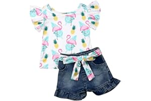 Geagodelia Completi Estivi per Bambine con Scollo all'Americana sulla Spalla Top Camicetta Bowknot + Pantaloncini Set di Abbigliamento