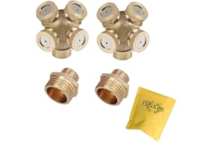 JS&KEJI 2 opakowanie, 4 otwory, mosiężna dysza rozpylacza, dysza ogrodowa, zraszacze, złączka węża wodnego, złącze do ogrodnictwa i rolnictwa