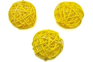 OUGUAL 10 Stück Natur Wicker Rattan Kugeln Tischschmuck Hochzeit Party zum Aufhängen Wobble Ball Weihnachten Deko 6cm Gelb