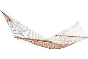 MACAMEX Bahamas Hamac en filet résistant aux intempéries avec barre d'écartement en bois Blanc naturel