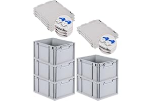 PROREGAL SuperSparSet 5x Eurobox NextGen Economy mit Scharnierdeckel & blauen Verschlüssen | Griffe geschlossen | HxBxT 22x30x40cm | 20 Liter | Eurobehälter Transportbox Transportbehälter
