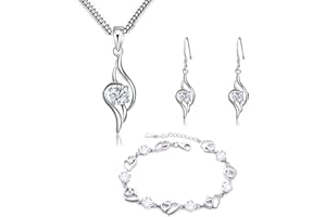 Baobei jewellery Set for Women, Sterling Silver clear Crystal Zirconia Heart Pendant Necklace and Earrings with Bracelet jewellery Set for Women and Girls, Birthday Gifts