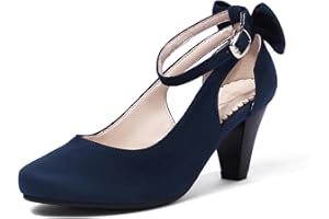 elerhythm Women's Mary Jane Bow Closed Toe Vintage Pumps Heels Gatsby Victorian 1920s Faux Suede Shoes
