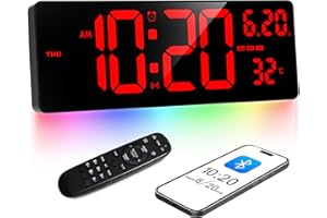 XREXS Grande Orologio Digitale da Parete da 16,5", Calibrazione Automatica del Tempo, Display Digitale Rosso con Striscia di Luce Ambientale, Orologio/Temperatura, Calendario/Timer/Sveglia