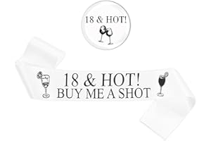 FUPOLARA 18th Birthday Decorations Sash for Girls - Black and White 18th Hot Sash with Button Badge, Happy 18 Years Old Birthday Party Decoration for 18th Fabulous Gilrs