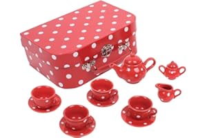 Bigjigs Toys Service à Thé à Pois Rouge en Porcelaine | Jouet pour Enfant | Cadeau Enfant | Joeut Traditionnel | Apprendre en Jouant