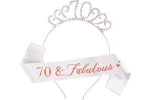 Abeillo Écharpe et diadème pour 70e anniversaire - Couronne en satin et strass pour femme - Décoration de 70e anniversaire - Cadeau pour fête d'anniversaire de 70 ans (or rose)
