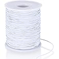 1mm x 100m/328 ft Elastic Cord, Elastic Beading String Cord, Nylon Elastic Braided Thread String Cord for DIY Craft Jewellery Bracelet Necklaces Making - White