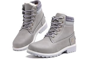 Hitmars Botte Femme Hiver Fourrure Bottines Neige Plates Snow Boots Chaudes Chaussures Montantes a Lacet Antidérapant Mode Noir Marron Gris Rose 36-43 EU