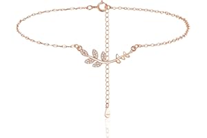 Bewenda Fußkettchen für Damen, 925 Sterling Silber Fußkette, Fusskettchen mit Unendlichkeit+Herz/Zweig+Blatte, Flexibe Verstellbare Fußspange Knöchel-Kette, Wasserfest Sommer Strand Fußschmuck—22+5CM