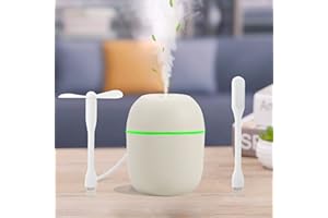 I-SHUNFA Luftbefeuchter 220ML,Ultraschall USB Desktop Mini Air Humidifier mit USB-Schnittstelle,Bunter Cooler Nachtlichtfunktion,Automatische Abschaltung für Auto,Schlafzimmer,Büro(Weiß+Ventilator+Leselampe)