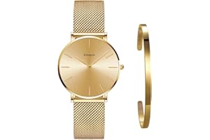 Kubagom Reloj de Cuarzo Pulsera para Mujer Banda Malla Acero Inoxidable Ultra Delgado