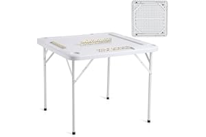 VEVOR Mahjong Table, Square 4 Player Folding Card Table with 4 Cup Holders & 4 Chip Trays, Portable Domino Game Table with 1 Set of Dominoes for Mahjong Poker Puzzles, 35.4 x 35.4-inch, White