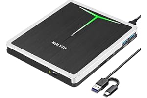 NOLYTH External DVD Drive, USB CD Drive for Mac, Portable CD Burner DVD Player for Laptop with SD TF 2 USB Ports, Optical Disk Drive CD Reader Writer for PC Windows MacBook