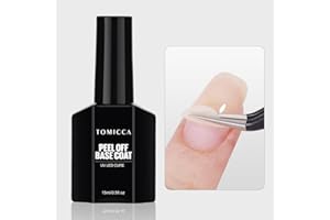 TOMICCA Peelable Base Coat, 15ML Clear Peel off Gel Base for Nail Art Design Manicure Gifts for Girls, UV Lamp Required, Easy to Apply, No Chips, Durable & Safe for DIY Home Manicure Salon Use