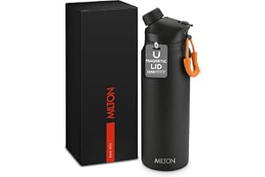 MILTON 940ml Vacuum Insulated Water Bottle with Magnetic Straw Lid, Keeps Drinks 12 Hrs Hot & 24 Hrs Cold, 18/8 Stainless Steel, Double-Walled Flask with Inner Copper Coating for Sports - Turk - Black