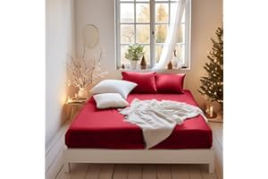 MOHAP Warm King Size Fitted Sheet Red with Extra Deep 16 inch 40 cm Pocket Bed Sheet Only Bedsheet Brushed Microfiber Bottom Sheet for King Bed 150x200 Red