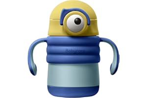 bc babycare Stainless Steel Water Bottle Kids, 280ml Sippy Cup for 1 Year Old, Insulated Vacuum Kids Water Bottle, Spill Proof Straw Cup with Handles
