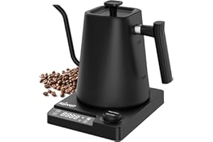 HOJOCOJO Hervidor Agua Eléctrico,Tetera Gooseneck,Pour Over Kettle & Coffee Kettle,100% Acero Inoxidable,Calentamiento Rápido de 1200W,1 Litro, Negro
