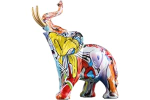 QIANLING Figurine decorative della scultura dell'elefante della resina dei graffiti moderni - per Decorazione di Soggiorno, Camera da Letto, Ufficio, Libreria, Camino, Tavolino Il regalo perfetto per le feste