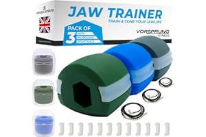 VORSPRUNG Exerciseur de la mâchoire, Visage Bouche Entraîneur, Ciseler et améliorer la mâchoire, 3 niveaux, 6 bandes de morsure gratuites et 3 colliers 3 fils (1 paquet) 1 fil (3 paquets)