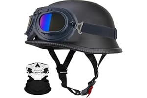 RQTEUYE Deutsche Motorrad Jethelm ECE-Zertifizierung, Vintage Halbhelme Halbschalenhelm mit Schutzbrille Chopper Helm für Cruiser Street Scooter mit Schnellverschlussschnallen 22.4-25.2in