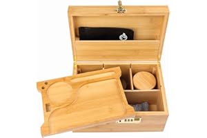 OZCHIN Large Bamboo Box with Combination Lock Decorative box for Home Great Gift Choice Storage Lockbox with Storage Jar, Christmas Gifts for Men Women (Nature, M)