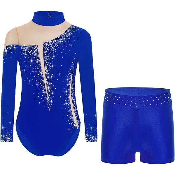 Aislor Combinaison Patinage Artistique Enfant - Justaucorps Gymnastique Manches Longues Strass 5-16 Ans