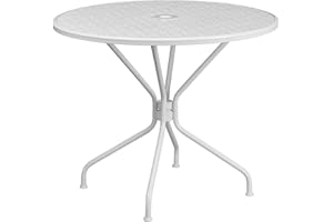 Flash Furniture Muebles Flash Mesa de Patio de Acero 35.25RD, Metal, White, 35.25" Round