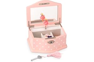 Art Lins Elle Ballerina Music Jewelry Box with Lock, Wooden Keepsake Box with Wind Up Music Swan Lake, Small (Pink)