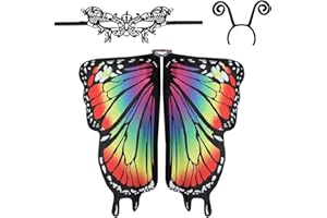EMAGEREN Damen Schmetterling Kostüm Schmetterlingsflügel Faschingkostüme Schmetterling Kostüm Schal Poncho mit Damen Spitze Maske, Bug stirnband für Party Weihnachten Kostüm Cosplay (168 * 138cm)