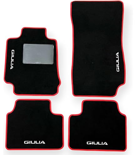 Italian Carpet Tappetini Auto Su Misura Per Alfa Romeo Spider 939 (2006-2010) - Set Anteriore, Moquette Nera, Bordo Rosso, Ricamo Bandiera Italia - 2