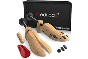 Medipaq Premium Shoe Tree Set – 1x Men's (7-12) & 1x Women's (3-8) Adjustable Stretchers – Includes Cedar Balls & Bag – Shoe Shaper & Expander for Men & Women