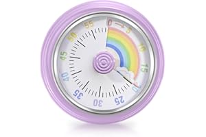TEELORAY Visual Timer Rainbow for Children, Egg Timer, 60-Minute Countdown Timer Fridge with Magnetic Base, Mechanical Movement, No Batteries Required, Bell Alarm for Study/Work/Cooking, Purple