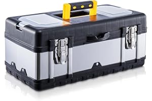 GREENSAPPIRE Tool Box Stainless Steel Portable Toolbox with Dual Metal Latches & Removable Tray, Durable Storage Case for Tools, Small Parts & Accessories (19 Inch)