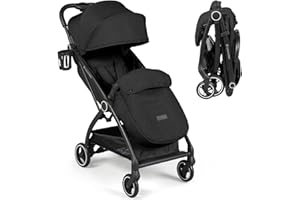 Ickle Bubba Aries Max Autofold Stroller - Feather-Light Design, Multi-Position Recline, Handy Auto-Fold Mechanism, Large Seat from Birth to 22kg with Footwarmer and Cup Holder (Black)