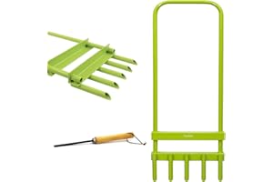 Crystals Hollow Tine 5 Spike Lawn Aerator Tool, Durable Hand Grass Soil Aerator with Long Handle for Garden and Lawn Care, Removes Soil Plugs for Improved Aeration and Drainage, Outdoor Cleaning Tool