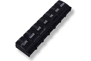 MEDIPILL - Pastillero semanal español | Una pieza - 7 días/7 compartimentos | Pastillero semanal | Caja de medicamentos con botones | Negro | MED-S7B-NN-E