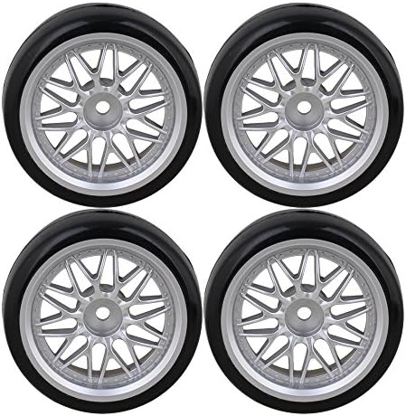 Yiguo 4pcs RC 1:10 Drift Car Silver Y-shape 10 Spoke Wheels &amp; Smooth hard Tires