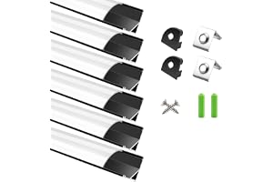 LightingWill LED-profil, 6 × 1 m, svart V-formad aluminiumprofil med mjölkvitt lock, ändkåpor och monteringsklämmor, LED-sken