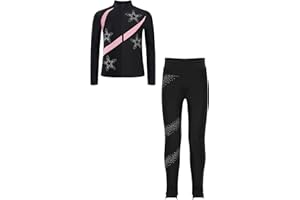 Fldy Mädchen Eiskunstlauf Anzug Glitzer Strass Jacke Und Leggings Mit Colorblock Kinder Eislaufen Tanzanzug Sport Kleidung Set Sweatsuit