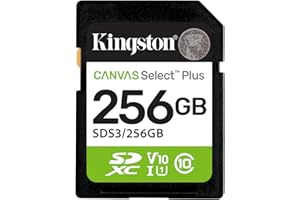 Kingston Tarjeta de Memoria SD Canvas Select Plus 256GB SDXC Gen3 150MB/s C10 UHS-I U1 V10-SDS3/256GB
