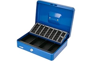 HMF 4215-05 Cash Box with EURO Coin Tray 30 x 24 x 9 cm, blue