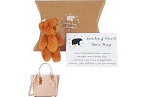 QOCO A Little Pocket Bear Hug,Mini Animal Pocket Hug Bear Decoration Thinking of You Cards Sending You a Hug Card and a Bear Toy Best Wishes Gifts for Graduation Birthday Wedding (dark brown)