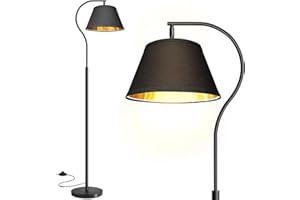 BBHome Lampadaire sur pied Salon, Lampadaire Arc avec abat-jour et Interrupteur à pied, Lampe salon Moderne avec Ampoule LED 9W, Lampe E27 170 cm pour Chambre, Bureau (Noir-Or)