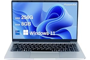 Auusda Ordenador portátil Windows 11Pro de 14,1 Pulgadas, 8 GB de RAM de 256 GB, SSD ROM, Ultrafino Ultrabook, HDMI, USB 3.0, Doble Banda WiFi, Almacenamiento expandible