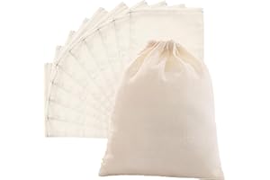 XIAOJING0 10 piezas Bolsa Reutilizable de Regalo Con Cordon Bolsa Tela Pequeña Muselina para Abarrotes Te Colgar Blanco Pequeño Secos Especias Chocolate Nueces Café Lavanda Cocinar,Hacer Mermelada-25 x 30 cm