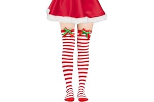 LXONTSG Rodilla Calcetines Navideño, 1 Pares Medias Fiesta Navideño, Calcetines Largos Navideño, Largos Rayado Calcetines, Navidad Largas Medias, sobre Rodilla Medias, para Niñas y Mujeres (Rojo Blanco)