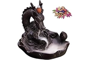 YYW Bruciatore di incenso a reflusso, realizzato a mano, porta incenso per casa, ufficio, camera da letto, decorazione, per yoga, con 10 coni in omaggio e confezione regalo Drago Marrone